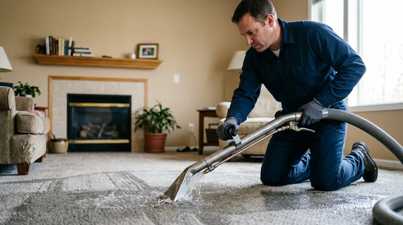 Water damage restoration technician working near Gobles, MI